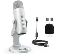zealsound USB Condenser Microphone for PC Laptop Phone, Plug & Play Desktop Microphone with Noise Reduction, Mute, Gain & Echo, Studio Podcast Mic for Gaming, Streaming, ASMR & Recording, k66 Silver
