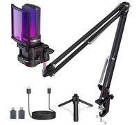 zealsound USB Gaming Microphone Kit, RGB Condenser Mic for PC Mac iPhone w/Mute/Gain for Twitch Streamer, Podcast, YouTube, TikTok on Windows PS5 - Incl. Tripod & Boom arm, USB-C & Lightning Adapter