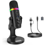 zealsound USB Microphone for PC Mac iPhone PS5, RGB Noise Cancelling Podcast Mic Plug & Play with Mute Gain Echo Monitor, for Recording Streaming Gaming YouTube Twitch Discord GamerWave Zoom, k66 RGB