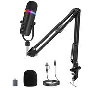 zealsound USB Microphone for PC & Phone, RGB Gaming Mic with Arm, Noise Cancellation, Mute/Gain/Echo Control, Adapter for USB-C & iPhone, for Podcast, Gaming, Live Stream, Recording, TikTok, YouTuber