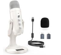Zealsound USB Podcast Microphone with Noise Reduction, Mute, Echo & Gain, Works with PC, Mac, iPhone, Android, PS4/PS5, Ideal for Streaming, Gaming, ASMR, Vocal, YouTuber, Twitch, K66 Pearly White Mic