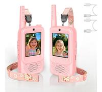 ZealSound Video Walkie Talkies for Kids, 2 Pack HD Video Intercom, 200-300m Long Range, 3 Voice Effects, Rechargeable Walkie Talkie Toy for Girls and Boys Aged 3-12, Camping, Garden Play, Q8 Pink/Pink