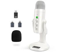 Zealsound Wireless USB Microphone - Noise Reduction, Mute, Gain & Echo - Plug & Play Desktop Condenser Mic for PC, Phone & iPhone, Podcasts, Gaming, Streaming, YouTube - for PS5 & Windows, K66dg White