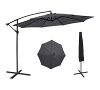 ZealWe Garden Parasol Umbrella, 3m Cantilever Patio Parasols with Cover and Crank Handle, Banana Parasol Sun Shade with Cross Base and 8 Ribs for Beach Pool Lawn Backyard Deck, Grey