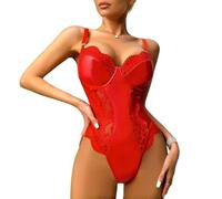 ZeaMolly Black lace Parent Leather Bodysuit for Women Sleeveless PU Leather Bodysuits V Neck Slim Fit Sexy Ladies Jumpsuit Leotard Going Out Tops Clubwear Festival Rave for UK women Chrismas