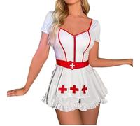 ZeaMolly Women’s Sexy Nurse Lingerie Mini Skirt Naughty Nurses Cosplay Costume Outfit Dress & Headpiece Thong Nightwear Set Ladies Nurse Uniform Roleplay Babydoll Sleepwear for Valentines Halloween