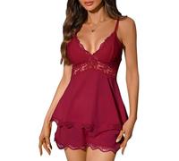 ZeaMolly Womens Sweetness Cami Set Lace Camisole Nightwear Sexy Pyjamas Lounge Sets - 2 Piece Pyjamas Soft Trim Camisole Top Shorts Lounge Sets for Women UK Perfect for Parties Daily Wear Gift Red