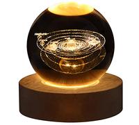 ZEARLY 3D Solar System Crystal Ball Night Light, Crystal Ball Projection Lamp with Wood Base Galaxy Planet Art Gifts Lamp for for Kids Friends Lover