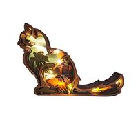 ZEARLY Creative Hollow Light - Cat Shape Wooden Lamp, Brown LED Cat-shaped Lamp for Home Bedroom Decoration, 9CM