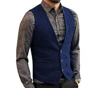 Zeattall Men's Herringbone Tweed Wool Suit Vest Single Breasted Slim Fit Waistcoat Vest, Royal Blue, XXL