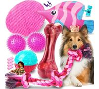 Zeaxuie 12 Pack Heavy Duty Various Dog Chew Toys Pack for Aggressive Chewers - Includes Large Rope Toys, Squeaky Toys & Indestructible Chew Bone for Medium, Large & X-Large Female Dogs