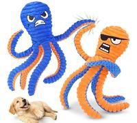 Zeaxuie Dog Toys for Aggressive Chewers, 2 Pack No Stuffing Interactive Dog Toys for Teething, Squeaky Chew Toy to Keep Them Busy for Small and Medium Breed, Crinkle Octopus