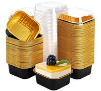 ZEAYEA 100 Pieces Aluminum Foil Baking Cups with Lids, 5.7oz / 170ml Disposable Ramekins Cupcake Containers, Square Cupcake Muffin Liners Cups for Party Mother's Day Wedding Christmas Birthday