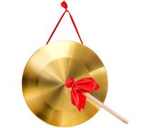 ZEAYEA 12.6 inch / 32 cm Gong Instrument, Chinese Traditional Percussion Instrument Copper Gong with Beater and Red Hanging Ribbon for Celebration, Party, Festivals