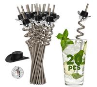 ZEAYEA 20 Pcs Disco Ball Straw, Retro Mini Cowgirl Hat Straws, Reusable Plastic Mirror Glitter Decorative Straws for Dance Birthday Party Wedding Holiday Celebration