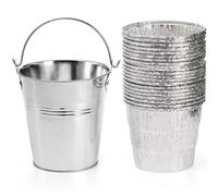 ZEAYEA 21 Pack Drip Grease Bucket and Disposable Foil Liners, Grease Bucket Liner for Camp Chef, Oklahoma Joe's, Green Mountain Grill, Silver