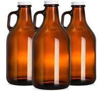 ZEAYEA 3 Pack Glass Growler, 32 oz Amber Glass Jug with Lids and Handle, Great for Beer, Home Brewing, Kombucha, Distilled Water