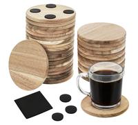 ZEAYEA 36 Pack Acacia Wood Coasters, 3.7 Inch Round Unfinished Wood Cup Coasters for Drink with Non-Slip Dots, Blank Wooden Slices for Crafts, Painting, Writing, Staining, Engraving, Home Decoration