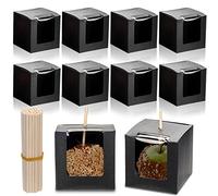 ZEAYEA 50 Pack Candy Apple Box with Hole and Stick, 4" x 4" x 4" Caramel Apples Gift Box with Clear Window for Party, Wedding, Halloween, Thanksgiving, Carboard Treat Box for Candy Making, Black
