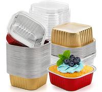 ZEAYEA 60 Pack 10 oz / 295 ml Aluminum Foil Baking Cups with Lids, Disposable Foil Ramekins Cupcake Containers, Cupcake Muffin Liners Cups for Wedding Christmas Birthday Party