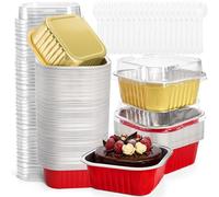 ZEAYEA 60 Pack 300 ml Aluminum Foil Baking Cups with Lids, Disposable Foil Ramekins Cupcake Containers, Cupcake Muffin Liners Cups for Wedding Christmas Birthday Party