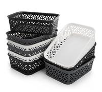 ZEAYEA 9 Pack Small Plastic Storage Basket, Classroom Organizer Baskets for Shelves Desk Drawer, Pantry Woven Basket Bins for Bedroom Closet Office School, 19.6 x 14 x 6.1 cm