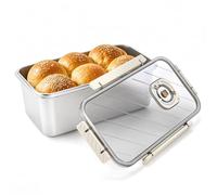 ZEAYEA Bread Box for Kitchen Counter, Time Recording Bread Storage Container with Airtight Lid, Large Capacity Stainless Steel Fresh Keeping Box for Bagel Loaf Snack, Vegetable Fruit Fridge Organizer