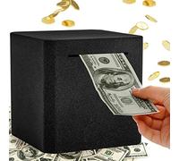 ZEAYEA Piggy Bank for Adults, Stainless Steel Adult Savings Bank to Help Budget and Save, Metal Money Bank Only Savings Box, Must Break to Open, 5.9"X5.9"X5.9", Black