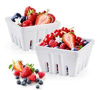ZEAYEA Set of 2 Berry Basket, Melamine Berry Bowl With Holes, Square Kitchen Fruit Basket for Christmas, 5" Colander for Strawberry, Grape, Cherry, Berries, Veggies