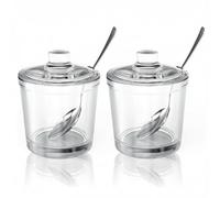 ZEAYEA Set of 2 Clear Glass Sugar Bowl, 6 oz / 170 ml Seasoning Box Condiment Pots with Spoon and Lid, Sugar Spice Salt Canister for Home Kitchen, Coffee Bar, Restaurant
