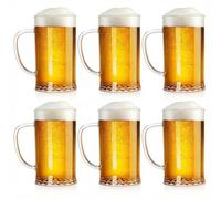 ZEAYEA Set of 6 Plastic Beer Mug, 16 oz / 470 ml Acrylic Drinking Cups with Handle, Clear Reusable Beer Stein Glasses for Party Bar Home Hotel Whiskey Juice Cocktail Beverages
