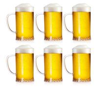 ZEAYEA Set of 6 Plastic Beer Mug, 500 ml/16 oz Acrylic Drinking Cups with Handle, Clear Reusable Beer Stein Glasses for Party Bar Home Hotel Whiskey Juice Cocktail Beverages