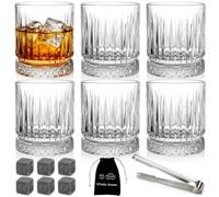ZEAYEA Set of 6 Whiskey Glasses with Whiskey Stones | 350 ml / 12 oz Old Fashioned Glasses Bar Tumblers, Thick Weighted Bottom Rocks Glasses for Drinking Scotch, Cocktail, Rum