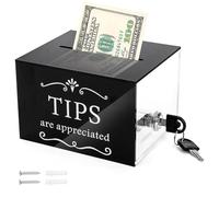 ZEAYEA Tip Jar for Money, 15 x 12.5 x 10 cm Acrylic Tip Collection Box with Lock, Raffle Cash Money Storage Container for Bars Restaurants Cafes, Donation Box