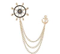 Zeayebsr 1pcs Knighthood Golden Anchor Wheel Chains Double Map Lapel Pin Badge Coat Suit Gift Party Shirt Collar Accessories Brooch for Men