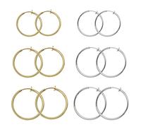 Zeayebsr 6 Pairs Fake Earrings Hoop Non-pierced Nose Ring Spring Hoop Earrings Lip Ear Clip Body Jewelry Multi-sized Steel and Gold Color by Zeayebsr