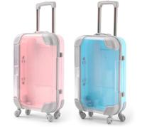 Zeaying 2 Pieces Miniature Suitcase Money Box, Blue Miniature Case, Mini Suitcase Gift Box, Retractable Trolley Bar and Detachable Wheels, Mini Money Gift, Suitable for Storing Small Coins