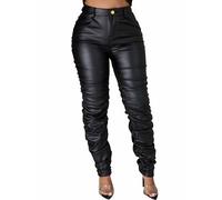 Zebaexf Women's Stretchy Faux Leather Leggings Pants,High Waist Stacked Pants for Women, Black, Medium