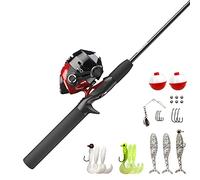 Zebco 202 Spincast Reel and Fishing Rod Combo, 5-Foot 6-Inch 2-Piece Fishing Pole, Size 30 Reel, Right-Hand Retrieve, Pre-Spooled with 10-Pound Cajun Line, Includes 27-Piece Tackle Kit, Black/Red