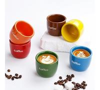 ZEBERBO Ceramic Espresso Cup set of 6, One Shot Coffee Cups, Double Walled 3 oz/90 ml Tiny Cofffee Mugs Demitasse for Espresso, Porcelain Coffee Mugs Set of 6 colors