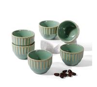 ZEBERBO Ceramic Espresso Cup Set of 6, One Shot Coffee Cups,Tiny Cofffee Mugs Demitasse for Espresso, Vertical Stripes Espresso Cup Set of 6 (Green)