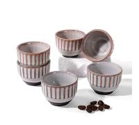 ZEBERBO Ceramic Espresso Cup set of 6, One Shot Coffee Cups,Tiny Cofffee Mugs Demitasse for Espresso, Vertical Stripes Espresso Cup Set of 6 (Top Kiln-Gray & Bottom Dark Brown)