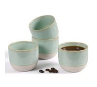 ZEBERBO Ceramic Espresso Cups Set of 4, Double Walled Espresso Coffee Mugs for Nespresso Cups, Special glazed Demitasse Cups Coffee Cup for Machine (Green)
