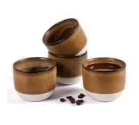 ZEBERBO Ceramic Espresso Cups Set of 4, Double Walled Espresso Coffee Mugs for Nespresso Cups, Special glazed Demitasse Cups Expresso Coffee Cup for Espresso Machine (Brown)