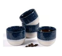 ZEBERBO Set of 4 Double Wall Ceramic Espresso Cups for Nespresso, Special Enamel Half-Café Coffee Cups for Machine (Blue)