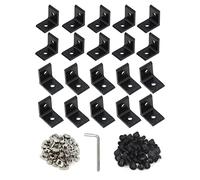 Zeberoxyz 20PCS 2020Series Corner Bracket Black 2 Hole Aluminum Inside Corner Brackets with M5 Screws+T-Nuts for Slot 6mm 2020 Aluminum Extrusion Profile(Black with Nut)