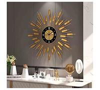 ZEBEYE Wall Clock,28IN Decorative Gold Sunburst Wall Clocks,Large Sun Shape Wrought Iron Silent Non-ticking Wall Quartz Clock for Living Room Office Background