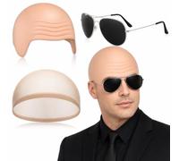 ZeBQrphio 3PCS Bald Cap Pitbull Costume Set, Complete Character Transformation for Music Festivals and Themed Parties, Includes Latex Bald Cap and Sunglasses for Adults