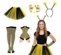 ZeBQrphio 7Pcs Bee Costume Kids, Bumble Bee Costume Set with Dress and Accessories, Complete Outfit for Girls Dress-Up, Halloween Trick-or-Treating and School Events
