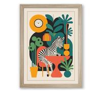 Zebra Among Botanicals Maximalist Framed Wall Art Print A1 (84.1×59.4cm) Oak, Wall Decor for Living Room, Bedroom, Office & Home, Ready to Hang, Art Gift
